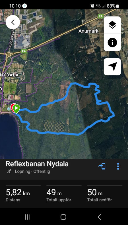 Hittat Reflexbanan Nydala i Umeå, offentligt delad löparrunda i Garmin Connect